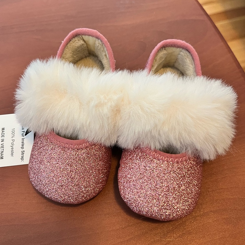 UGG Pink Fluffy Glitter Ballet Flats Size 02/03
